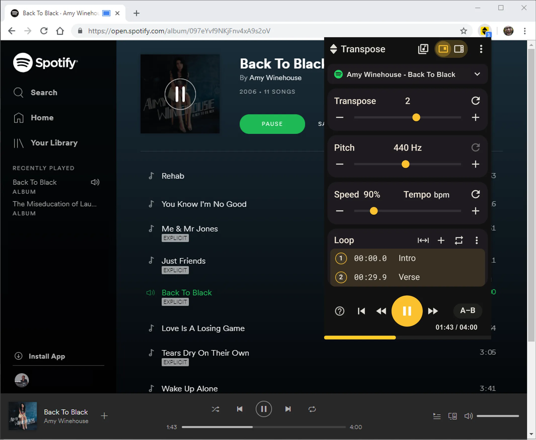 Spotify 웹 플레이어에서 음정을 바꾸는 방법