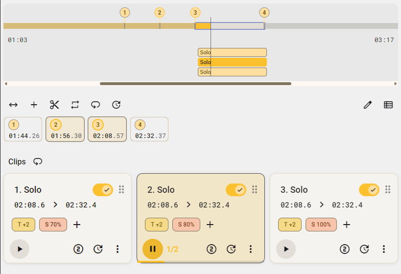 Repeating a clip at increasing speed