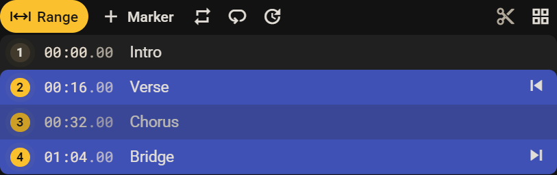 Range preview from Verse to Bridge, with Chorus between them