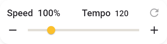 Speed slider with Tap tempo, BPM input, and reset