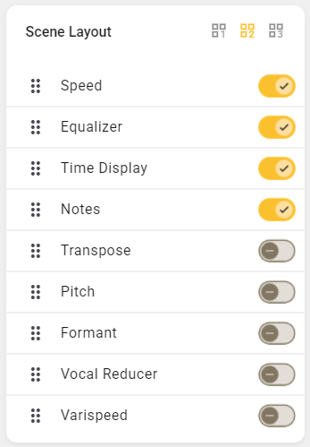 Scene Layout panel showing enable/disable toggles