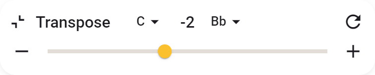 Разгъната карта Transpose: до, −2 полутона, си-бемол
