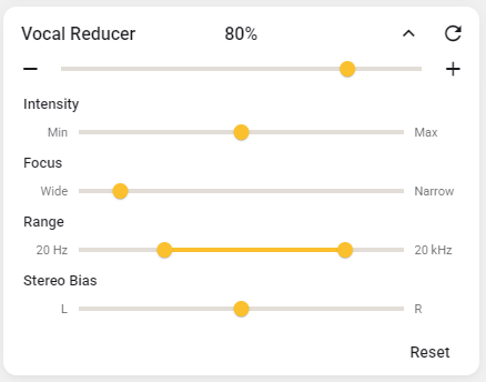 Vocal Reducer controls