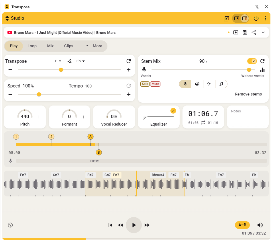 Nieuw in Transpose: Studio, Stem Mix en muziekanalyse
